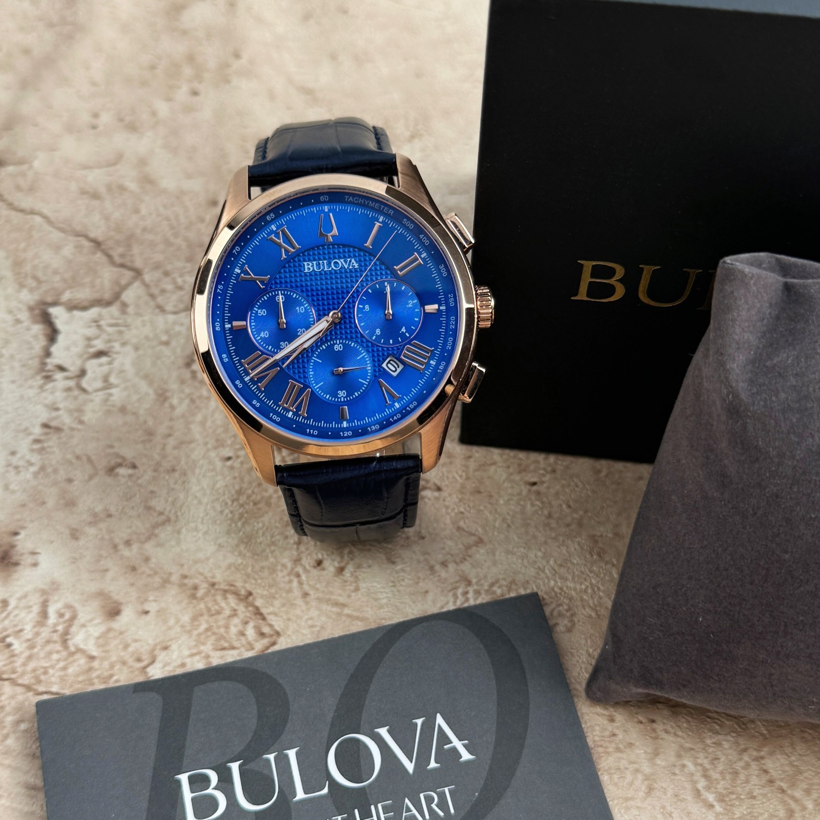 New Bulova Classic Dark Blue Textured Dial Chronograph Men’s Quartz Watch 97B170