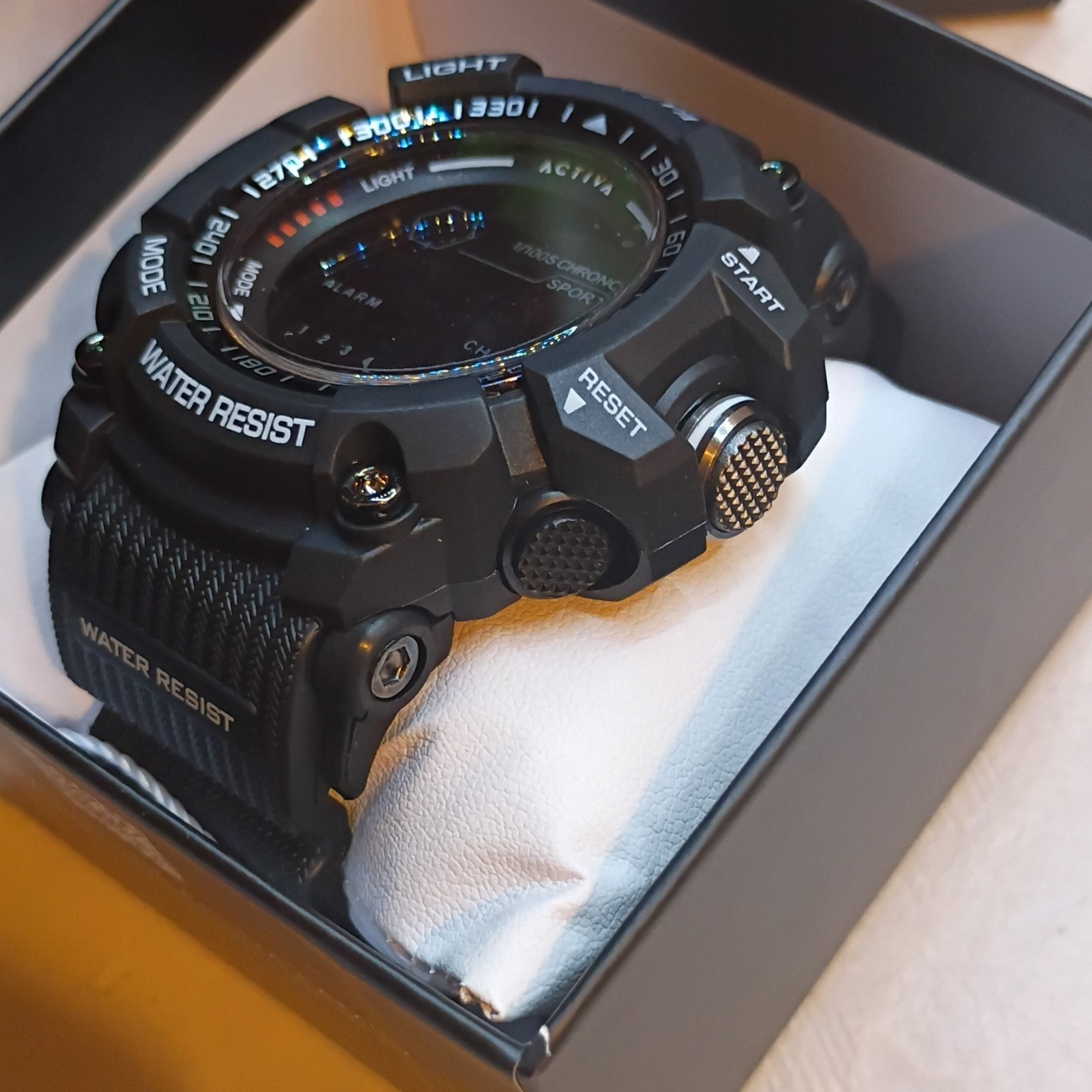 Activa Digital Sport Wristwatch Black Chronograph Alarm 30m Water Resistant New