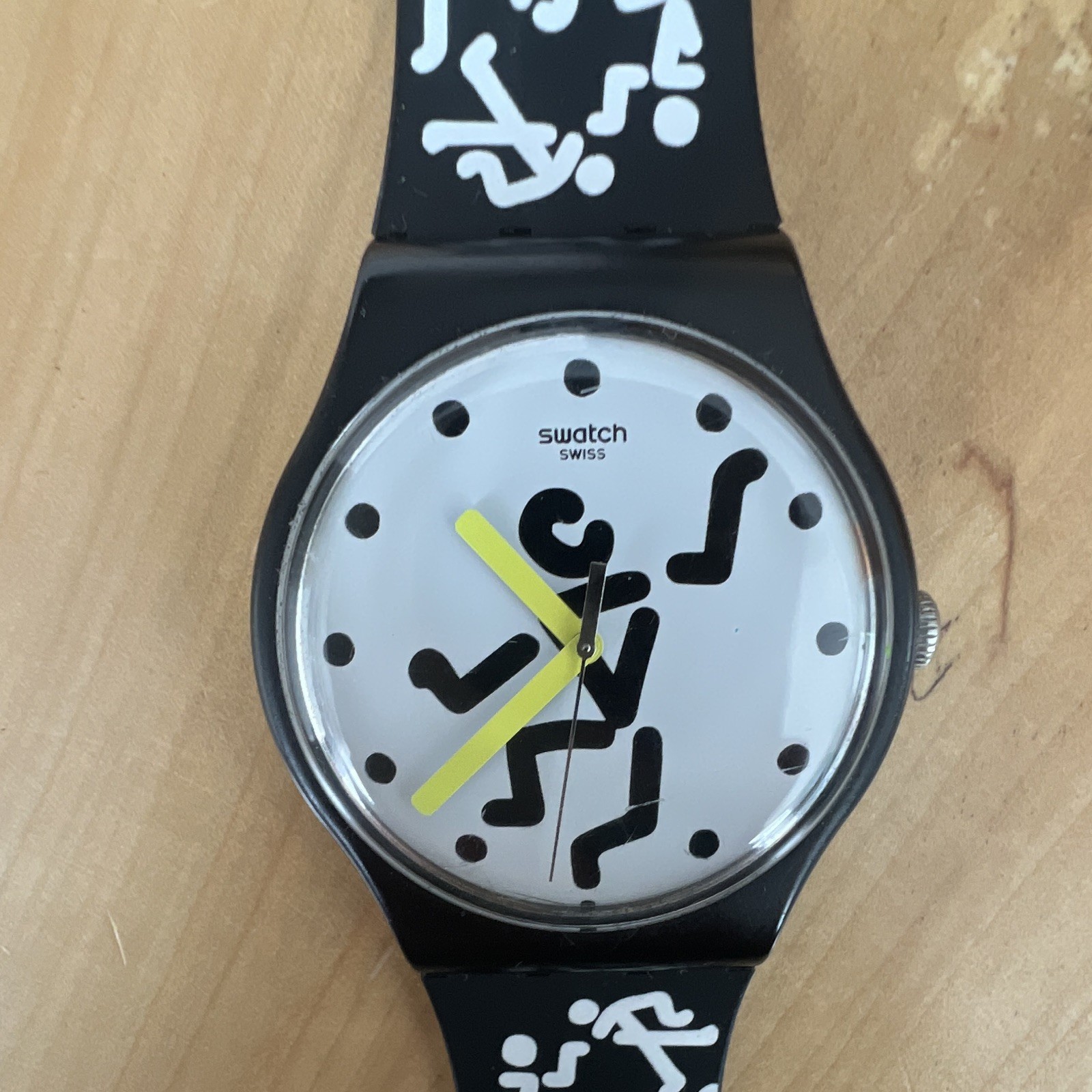 Swatch Swiss Made Analog Round Watch Black Plastic Case White/Black Dial