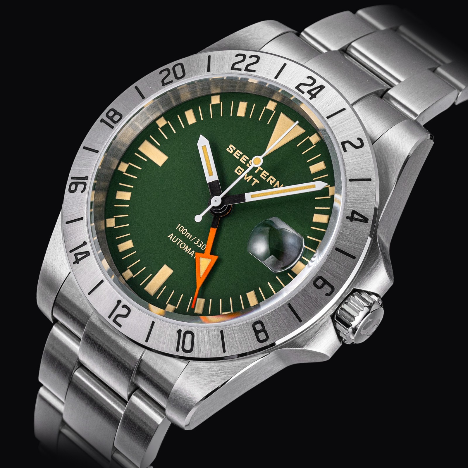 SEESTERN GMT, The Vintage Explorer, Green, NH34, Sapphire, Lume, 100m Diver,BNIB