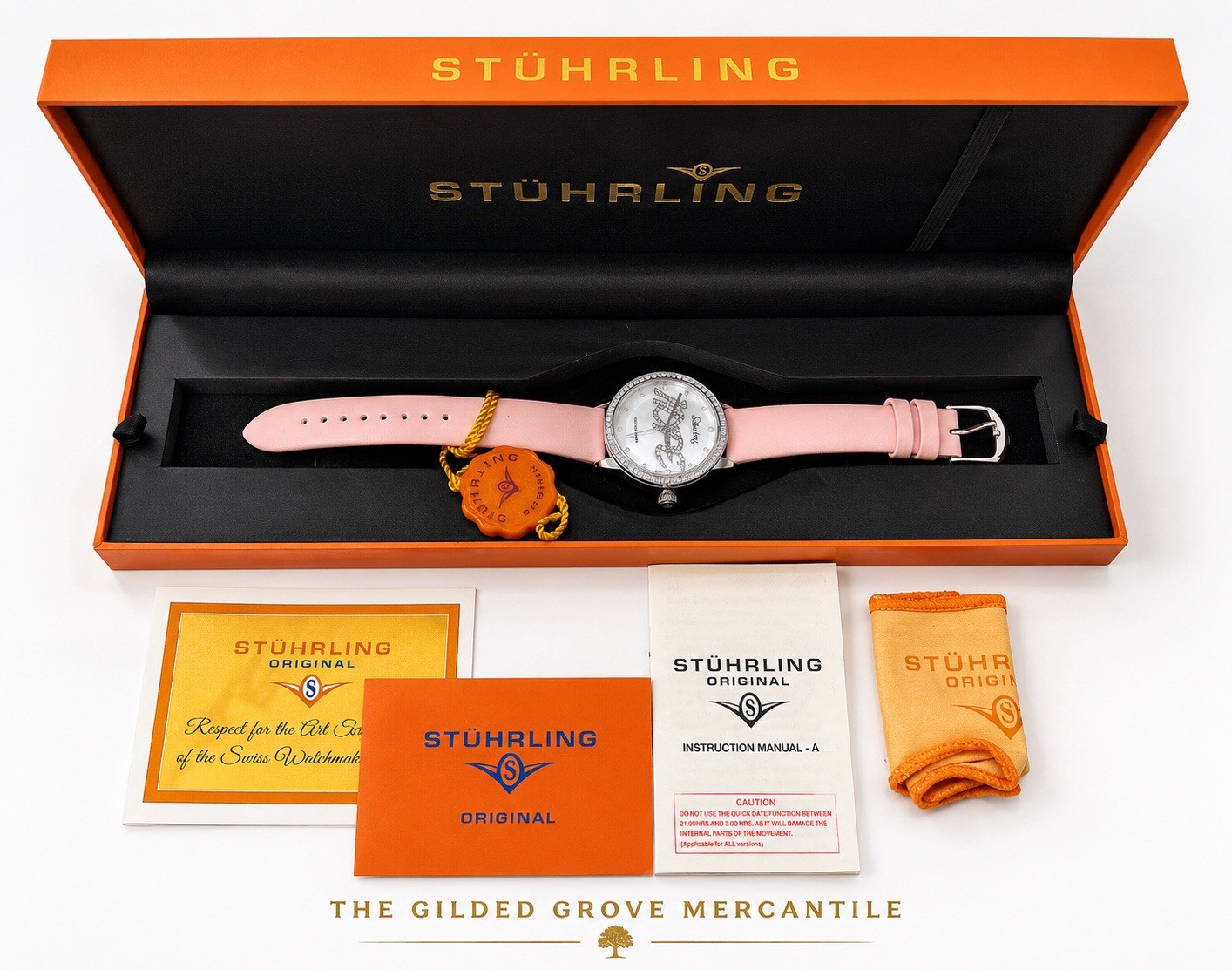 Stuhrling Original Breast Cancer Awareness Pink Ribbon Watch NIB Swiss Quartz