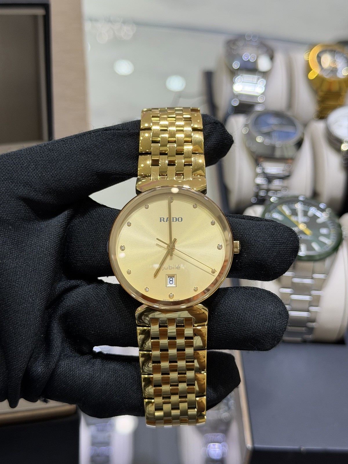 New Rado Florence Diamonds Stainless Steel Golden Dial Men’s Watch R48914713