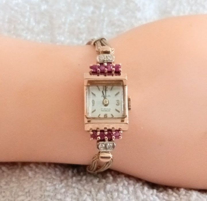 Antique Altair Hamilton 14 KT Rose Gold Ruby Diamond Ladies Wristwatch C 1930’s