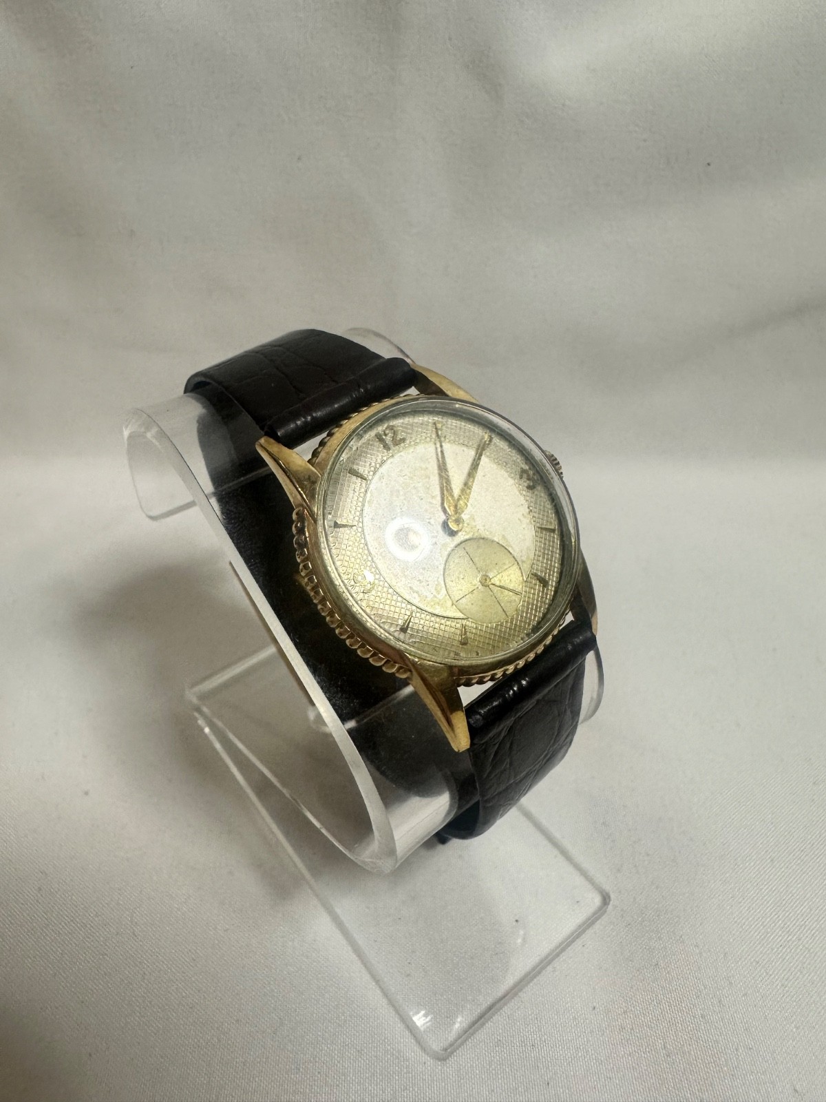 Vintage 1940s Lord Elgin 10k Gold Filled Watch Silver Waffle Face Running