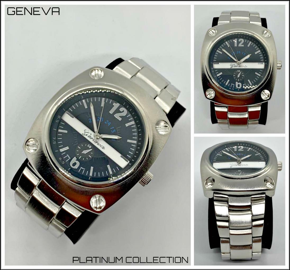 Mens CLASSY ELEGANT Large Square Silver LUXURY Designer Fashion WRIST WATCH 49mm