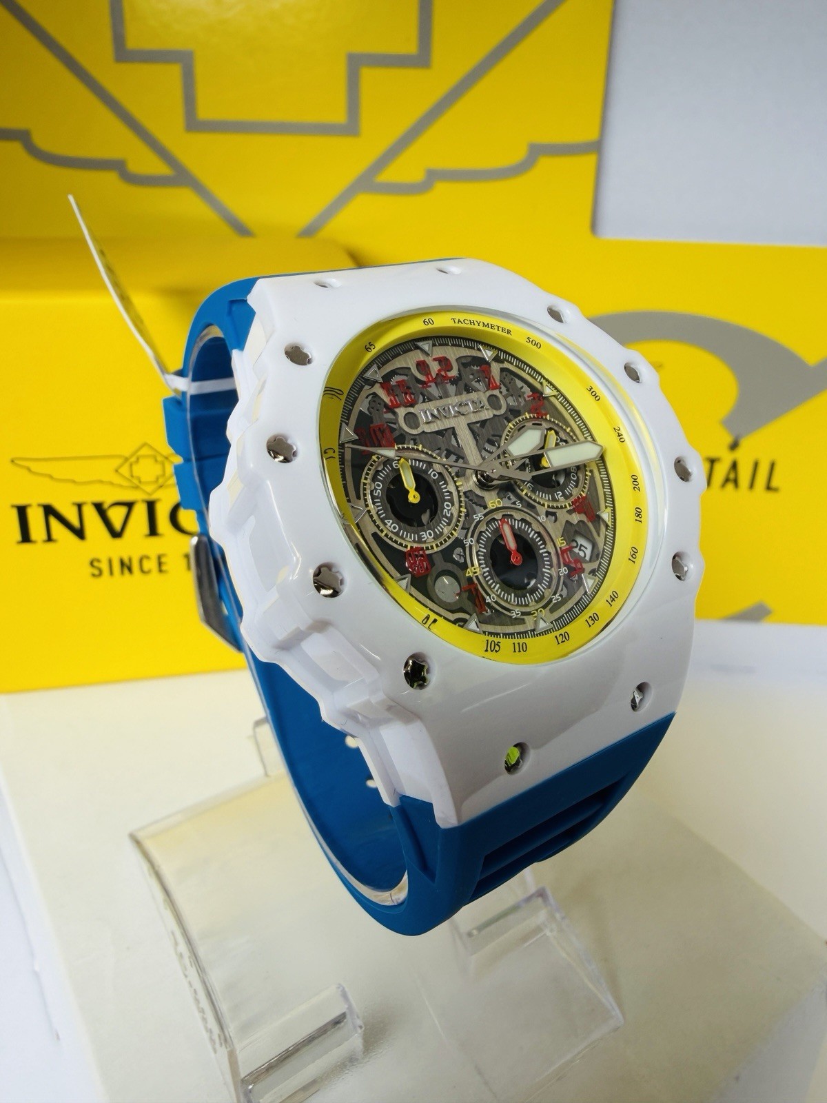 Invicta Racing Vaulthan Men’s 44mm Blue, White, Yellow & Red. Skeleton Dial COOL