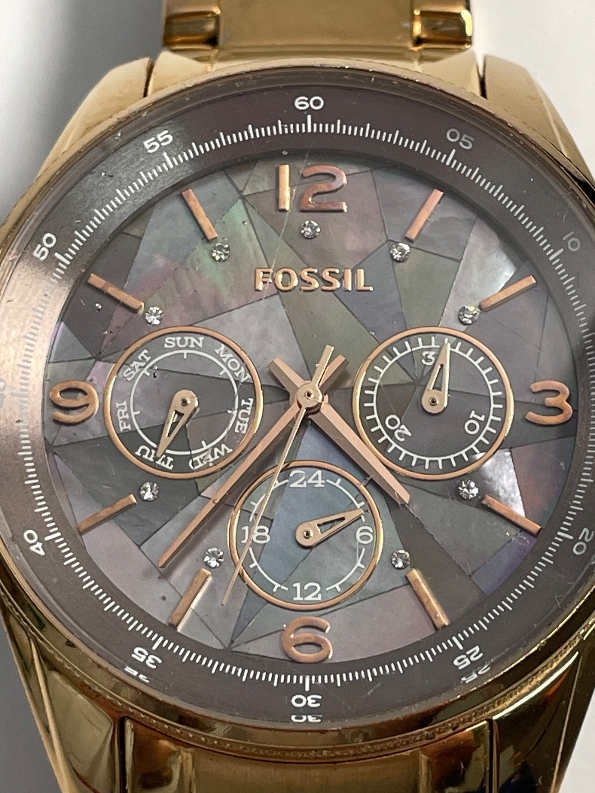 FOSSIL BQ1681 JUSTINE ABALONE GEOMETRIC RAINBOW MOTHER OF PEARL (READ DESC!!)