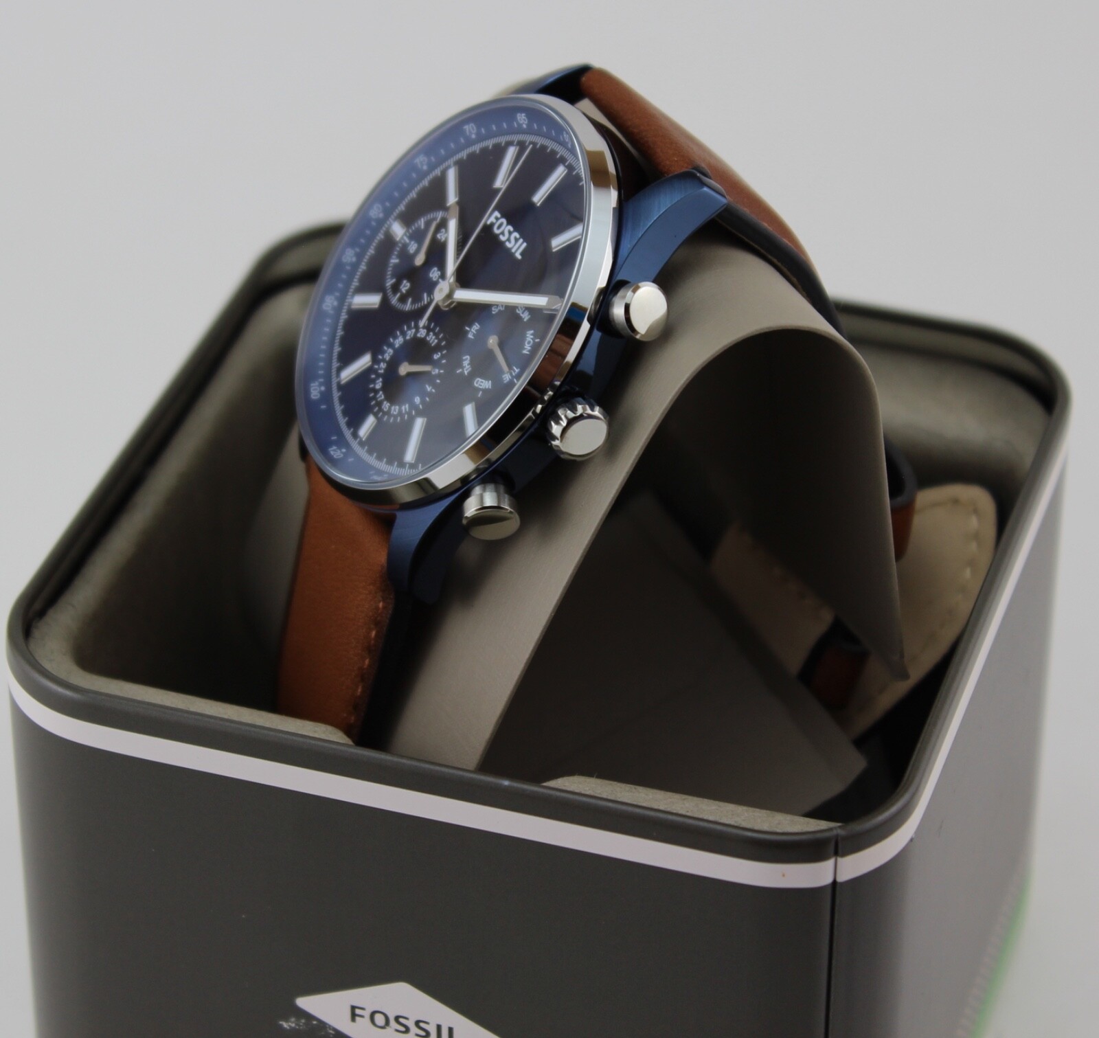 New Authentic Fossil Sullivan Chronograph Navy Blue Brown BQ2512 Men’s Watch