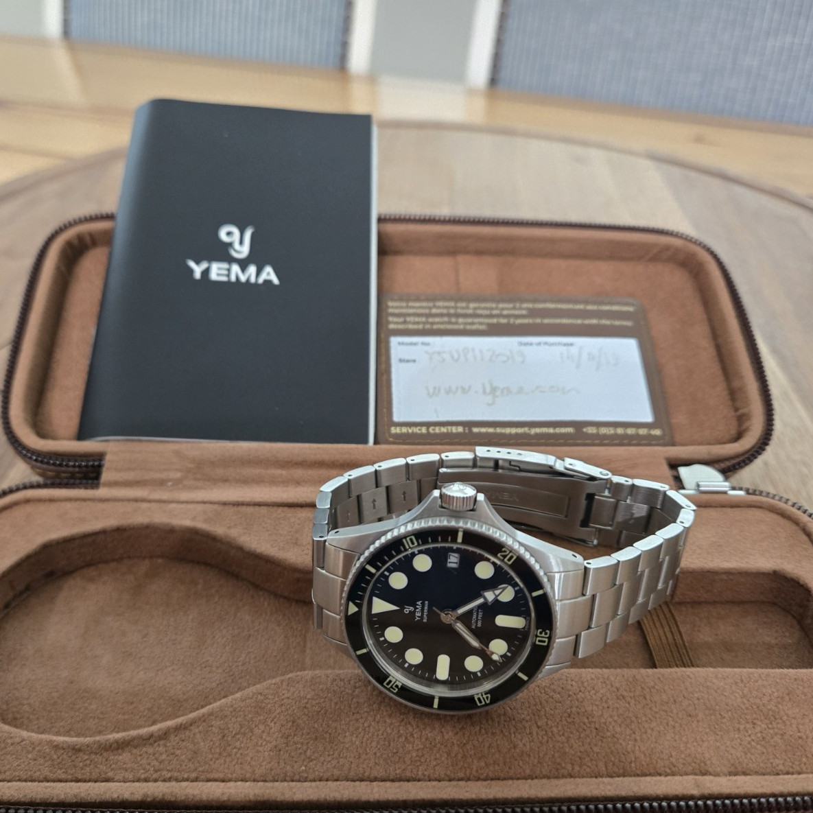 Rare YEMA Superman Automatic Dato Maxi Dial 40 mm Black Dial S/S Braclet.