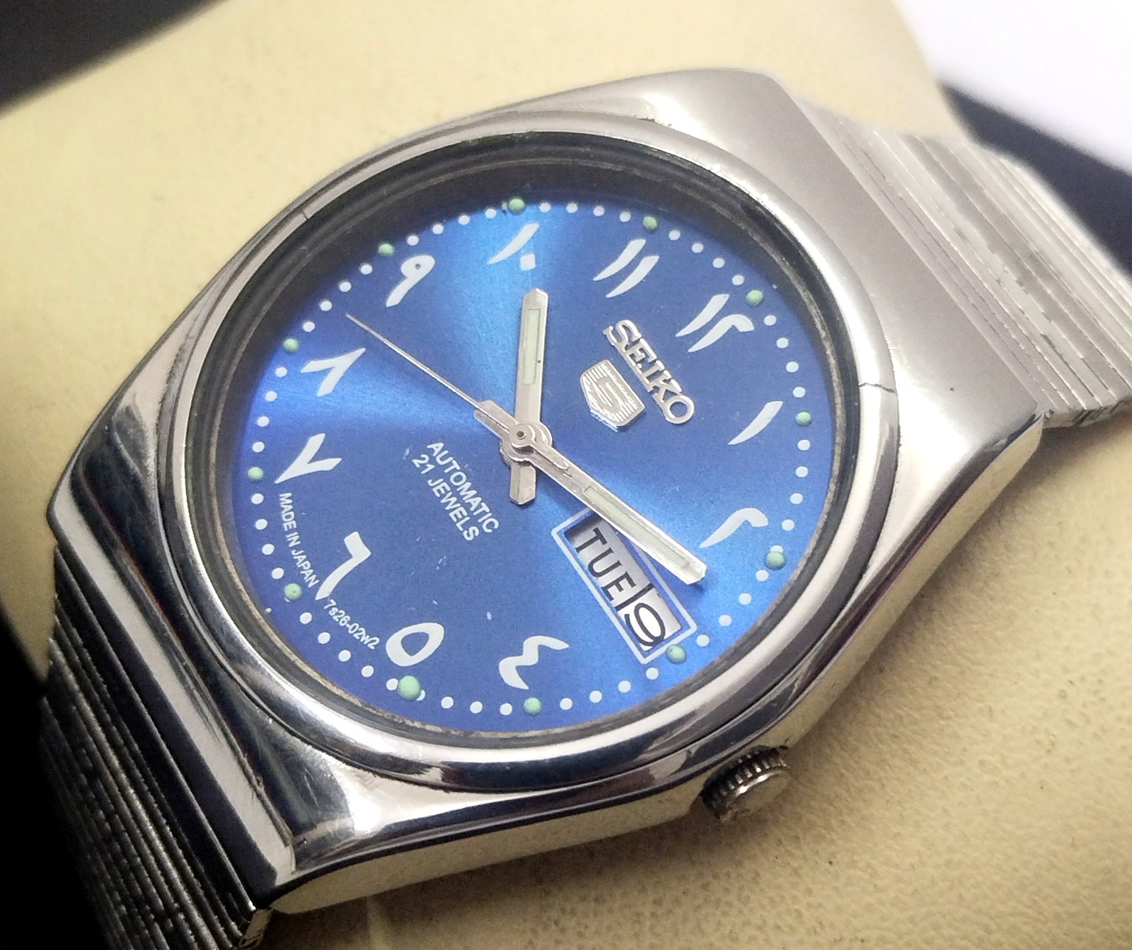 Vintage Seiko 5 Automatic Men’s Watch Blue Dial Arabic Numbers Working Perfectly