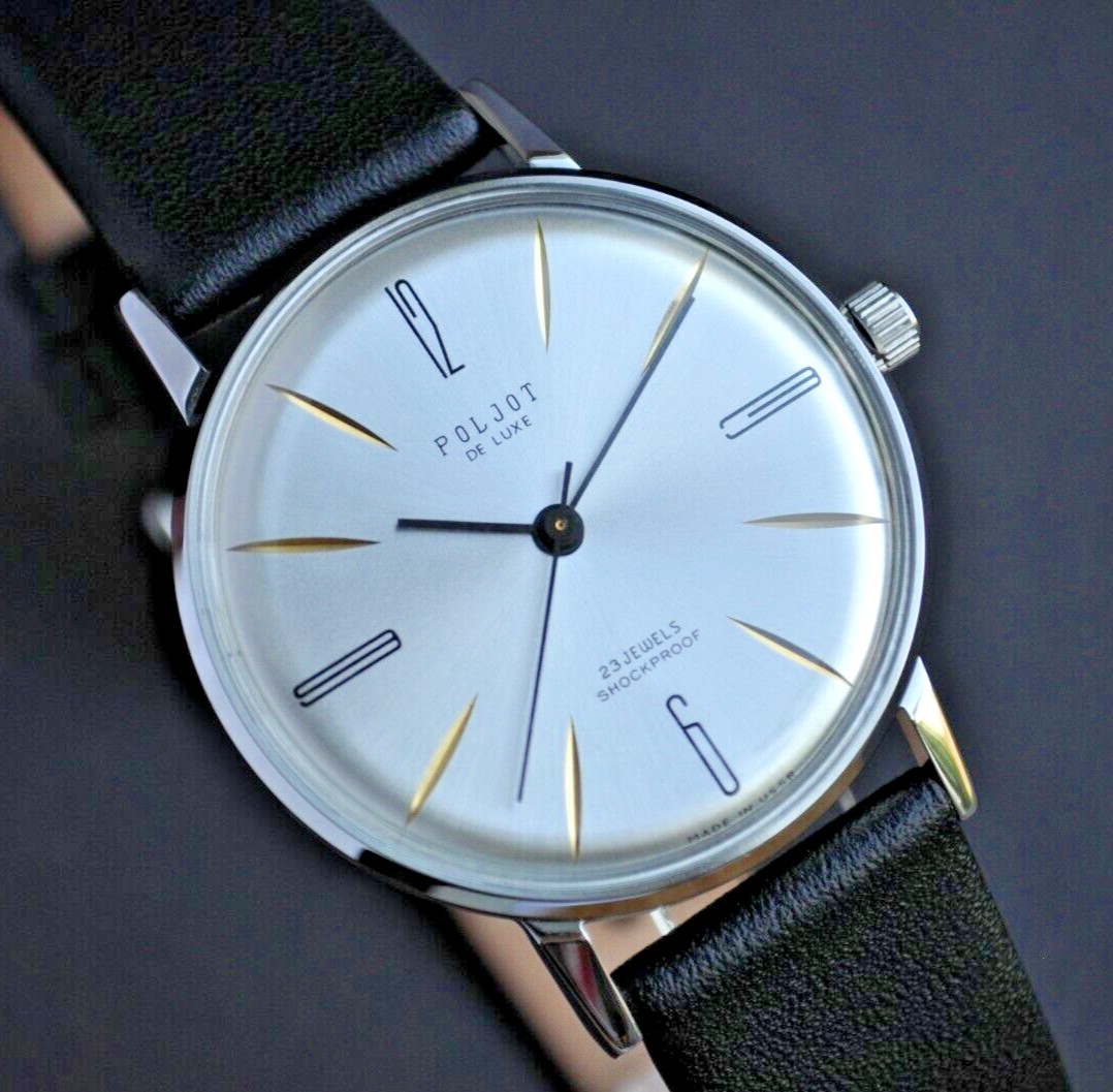New POLJOT De LUXE New! Extra SLIM Watch Mens Vintag 1970 Case Stainless Steel