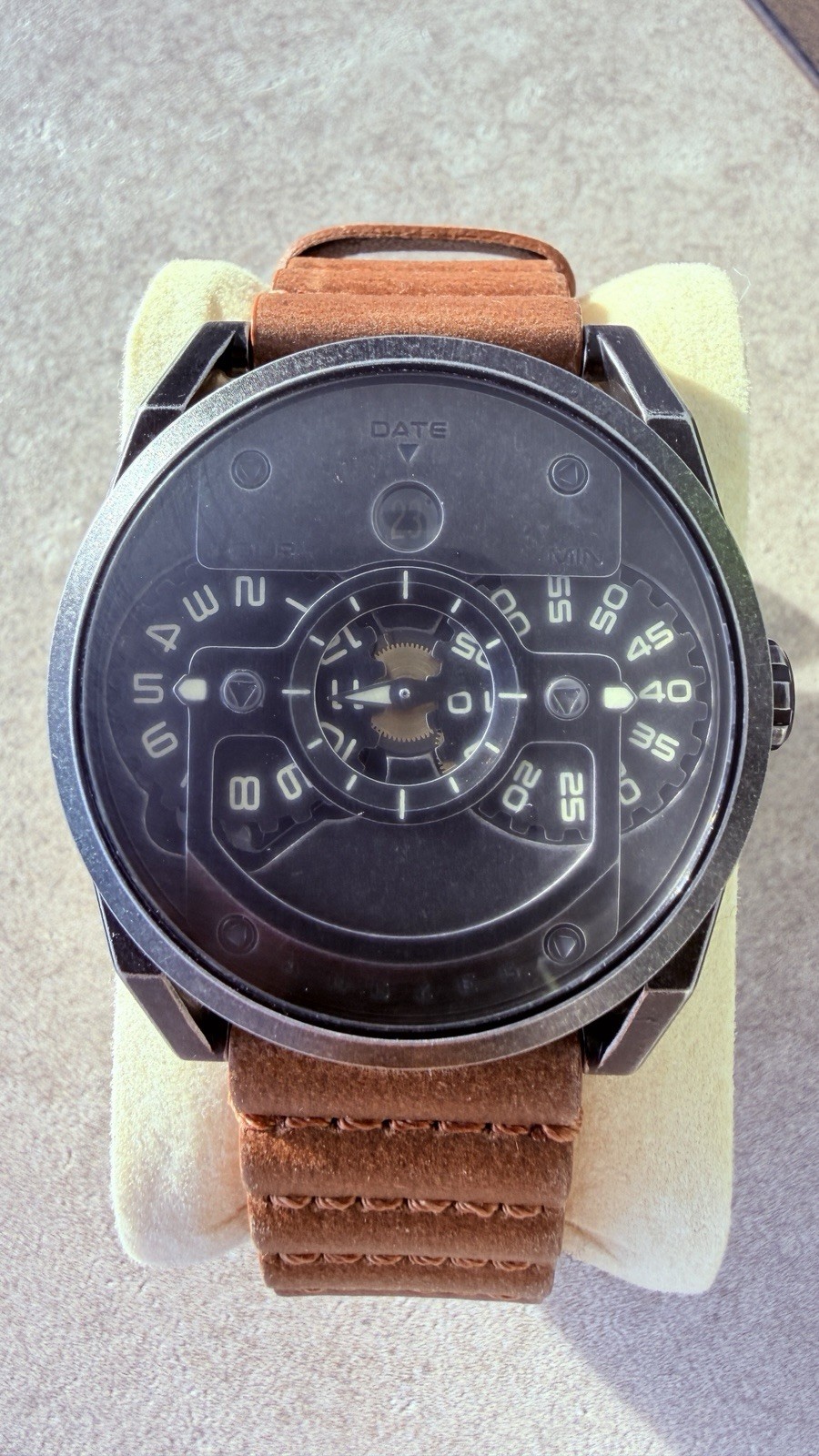 Angels Disc One Limited Edition Automatic Jump Hour Watch Brown Leather 44mm