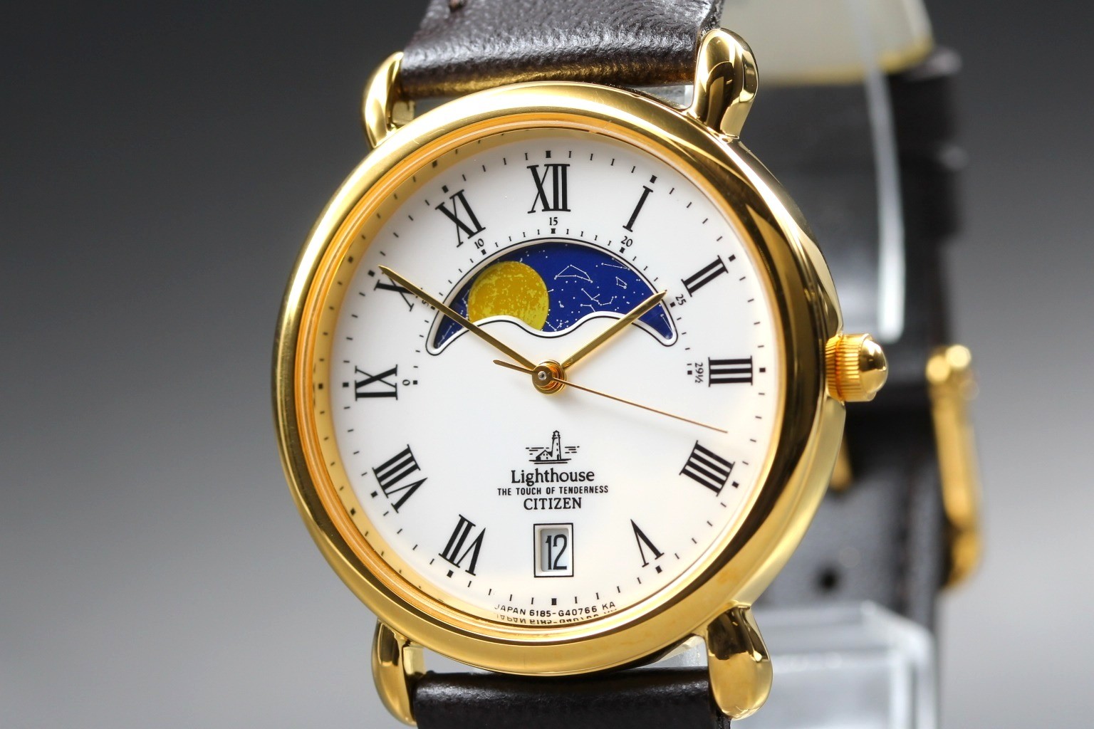 [NOS Top MINT] Citizen Lighthouse 6185-G08181 32mm Gold Roman Date Qz Watch