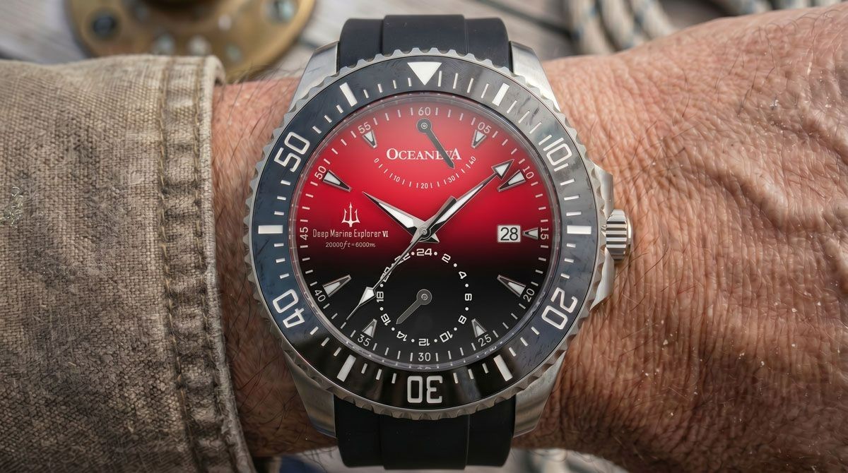 Oceaneva Power Reserve 6000m Automatic Grade 5 Titanium Watch Red
