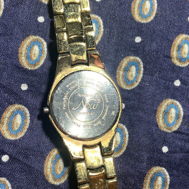 Armitron Now Vintage Watch Gold Tone MOP Dial Crystal Band Bezel New Battery 7″