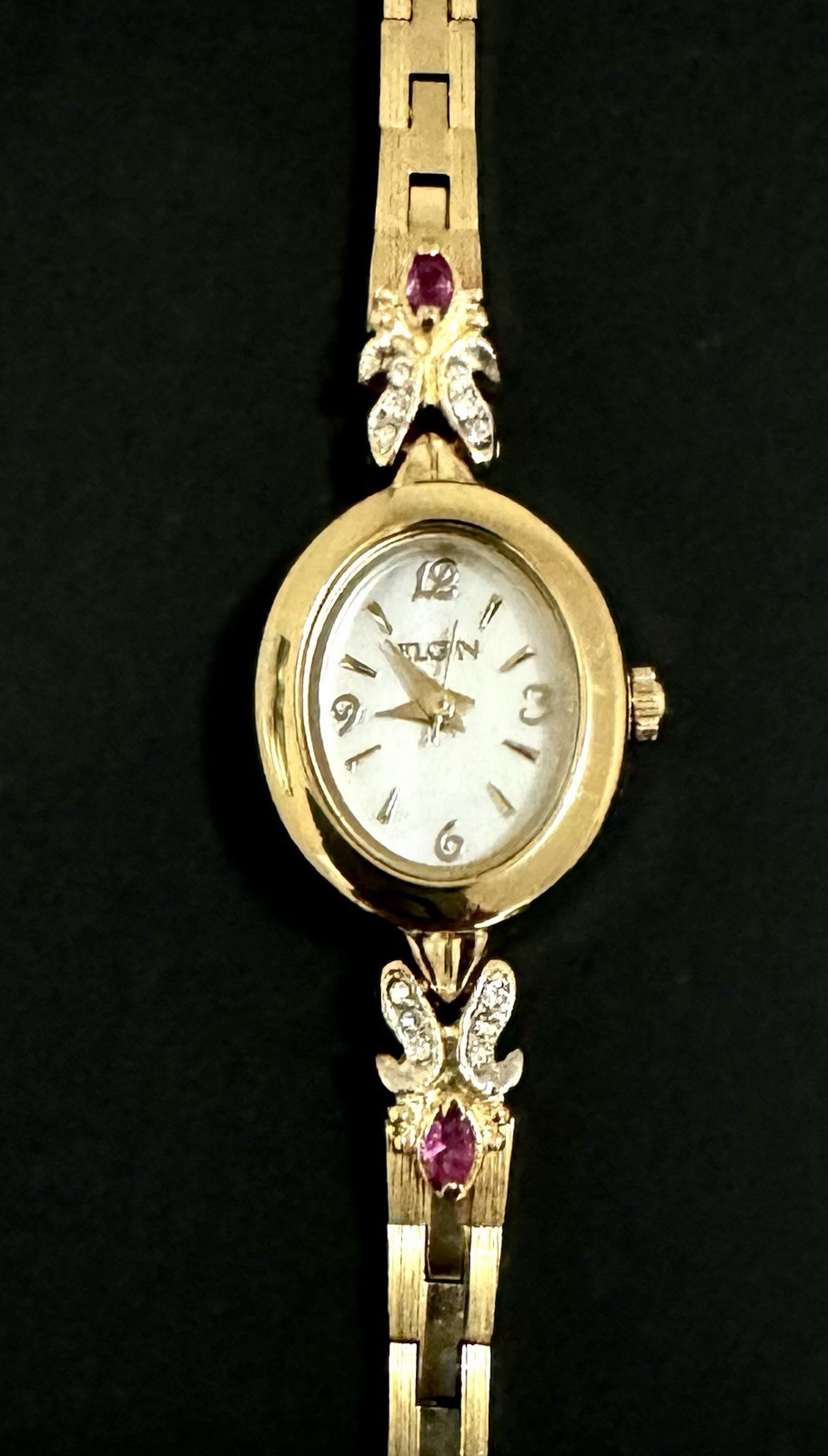 vintage antique elgin Luxury Gold Tone With 2 Genuine Ruby Stones Ladies Watch.