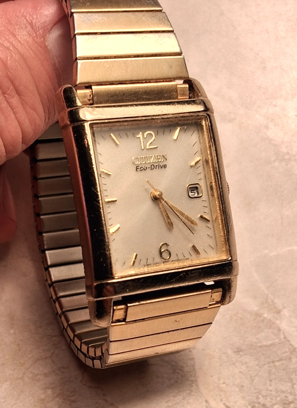 ~Mens Citizen Eco Drive Stiletto Tank Gold Color Vintage Dress Watch Working!