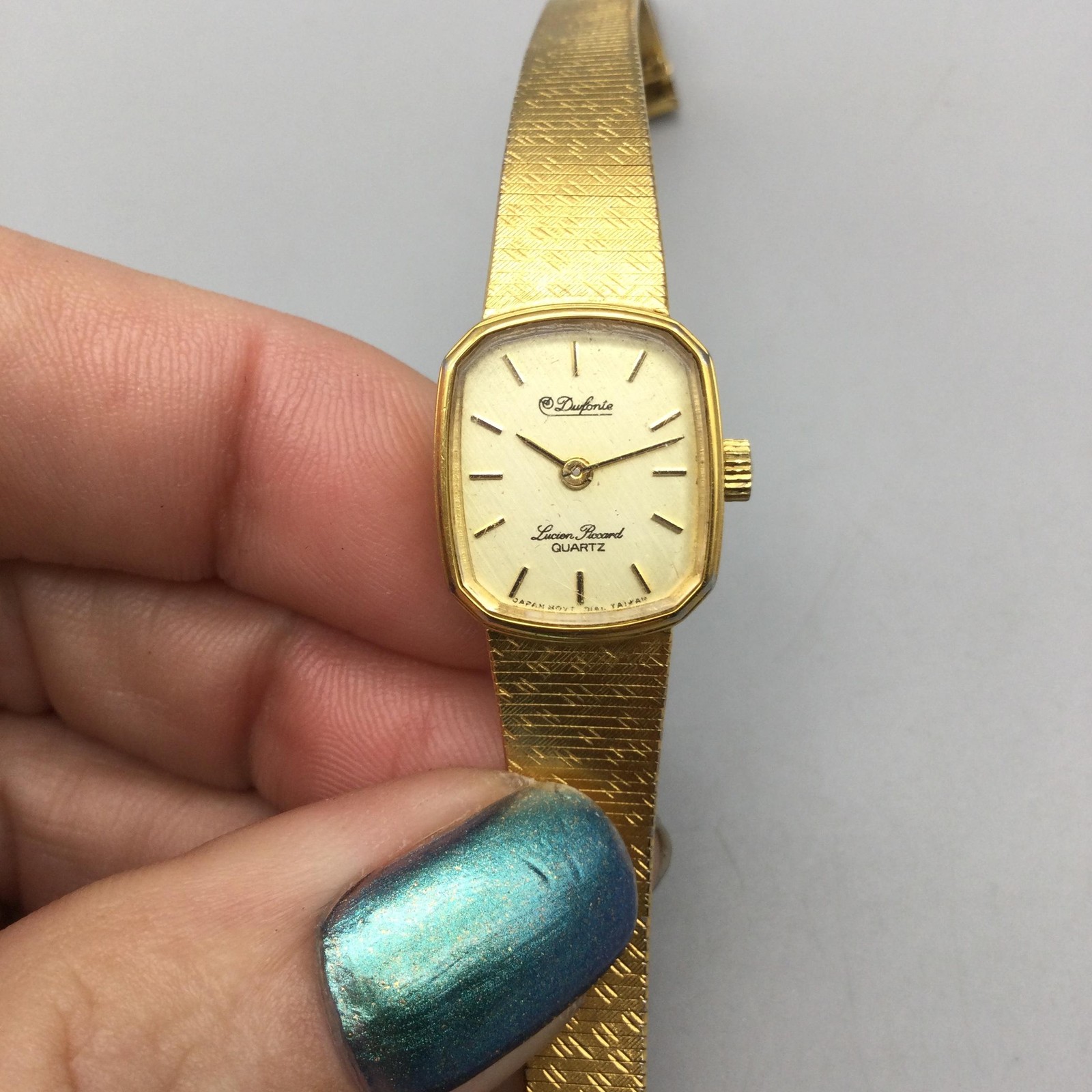 Vintage Dufonte Lucien Piccard Womens Watch 16mm Gold Tone New Battery 7.5″