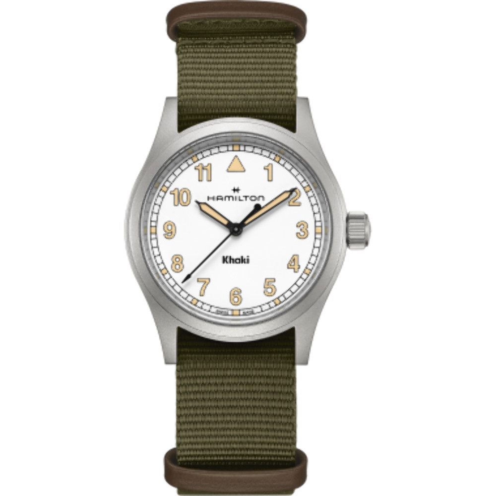 Hamilton Khaki Field 38mm Quartz Watch | White Dial Green Strap