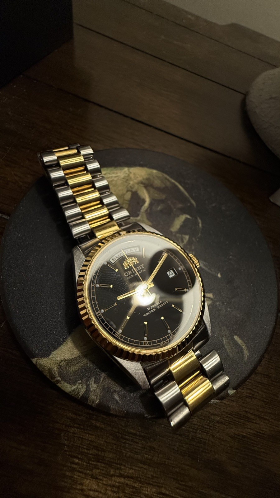 Orient President Automatic Day-Date Black Dial Stainless Steel Gents Watch