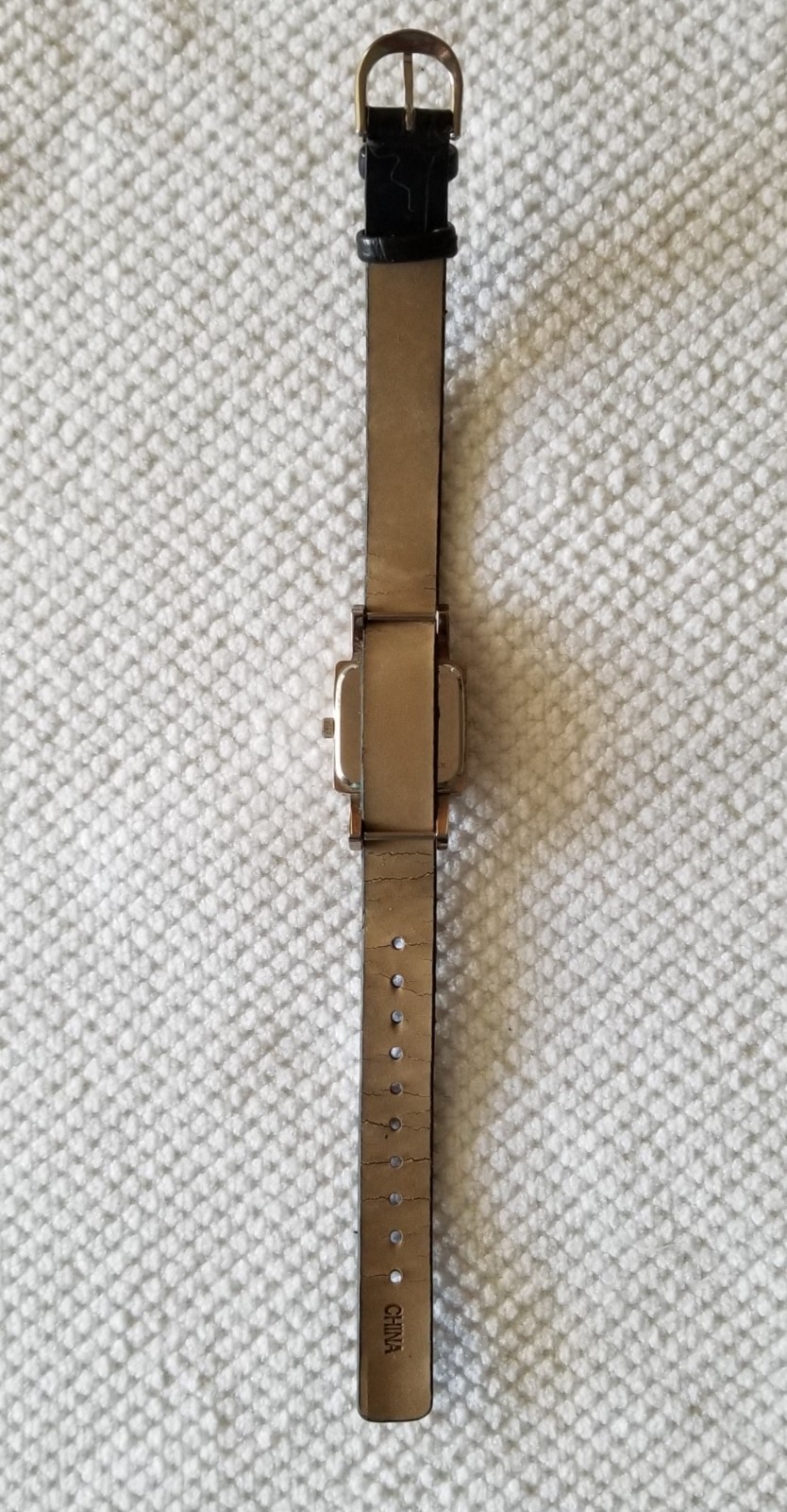 Gossip Silver Tone Watch MOP Dial Black Faux Leather Band 5″-7″ New Battery
