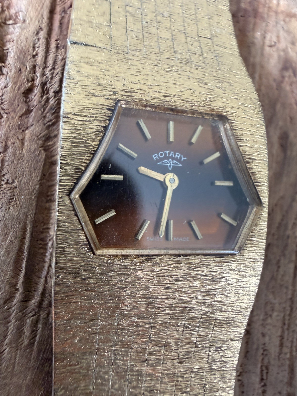 1970s Vintage Rotary 637 Ladies Tigers Eye Manual Gold Plated Watch Original Box