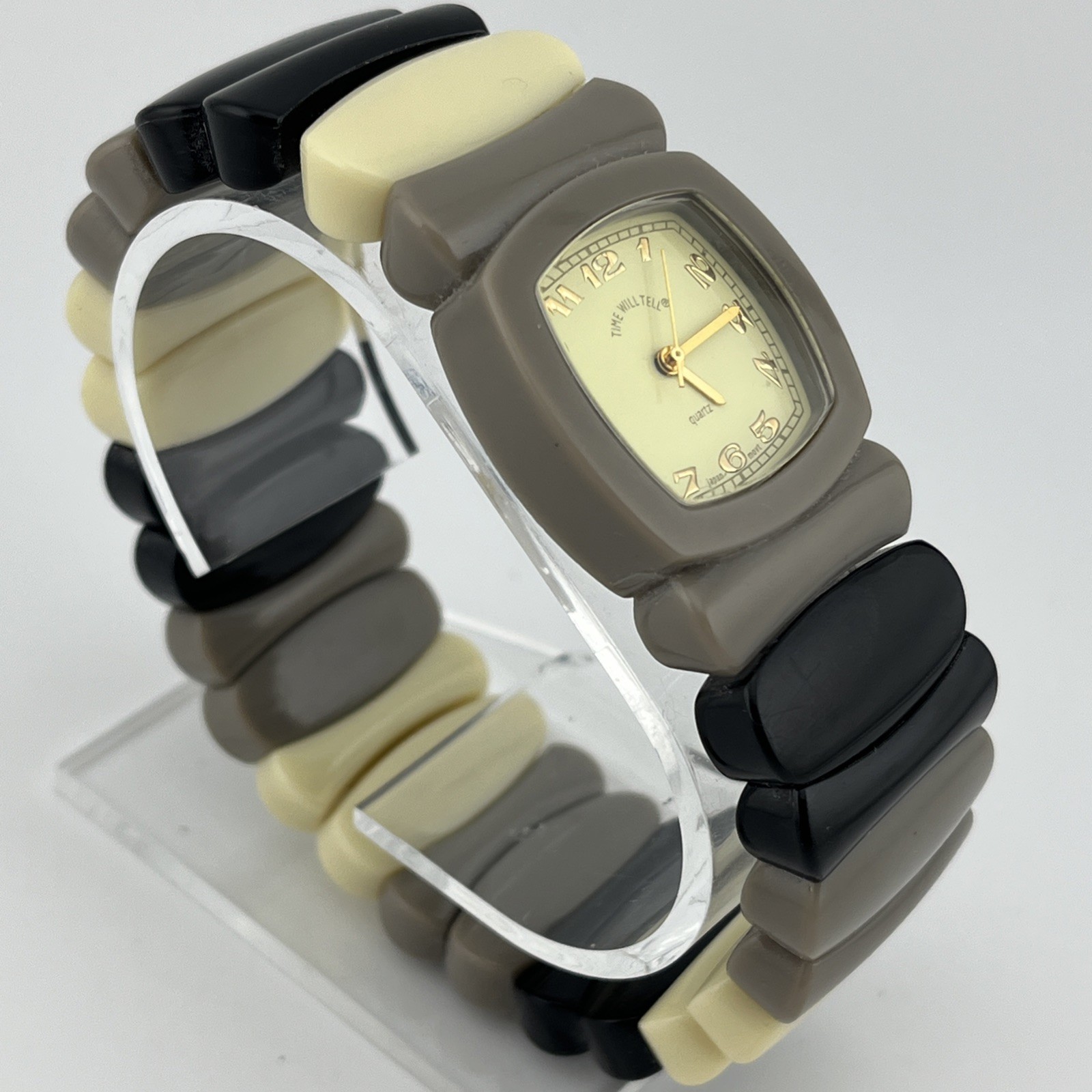Time Will Tell New York Watch Ivory Black Gray 29mm Case 8″ Band- New Battery