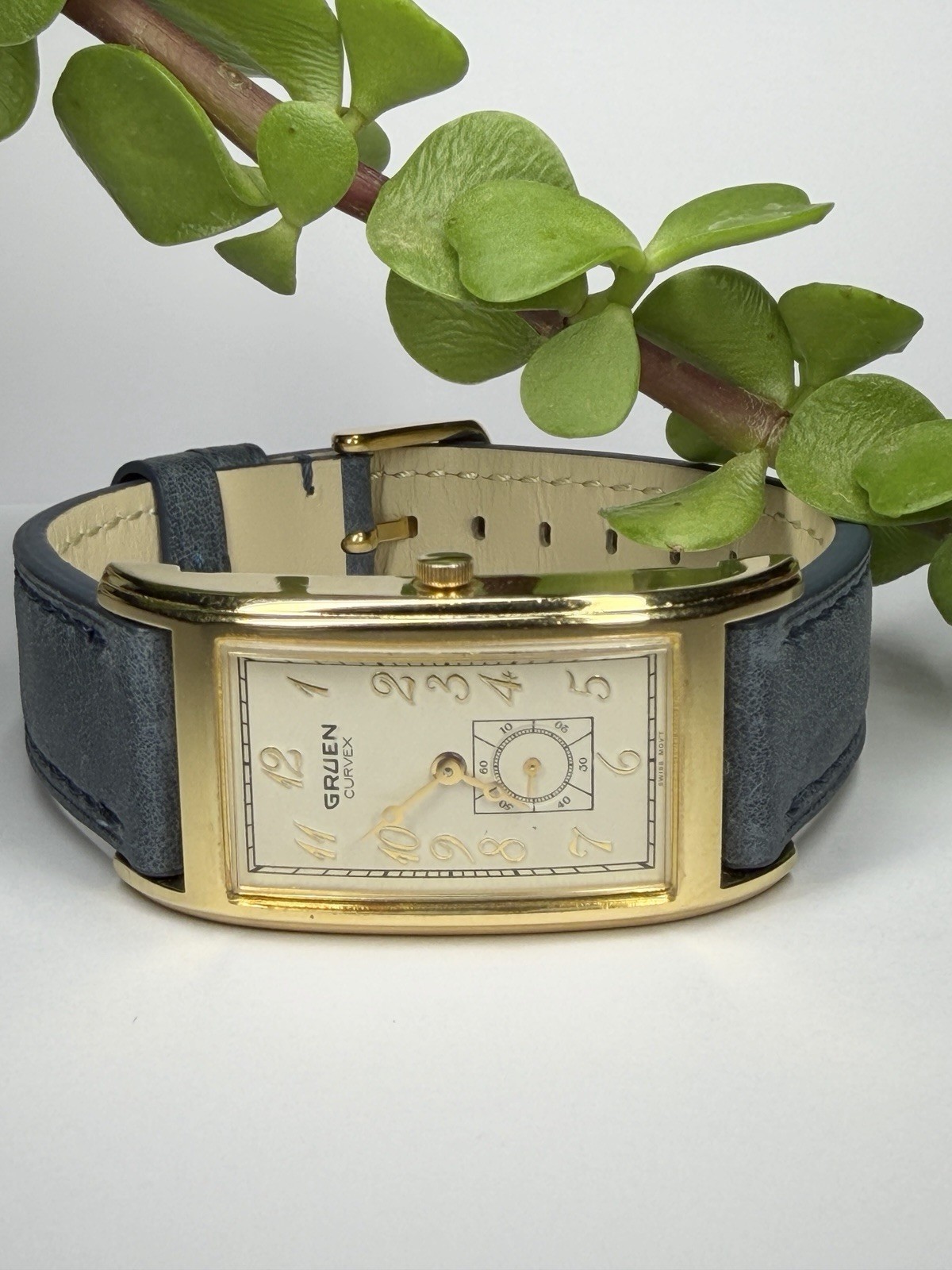 Gruen Curvex Quartz Tank Watch Gold Plated 10 Micron GP Back Art Deco Style