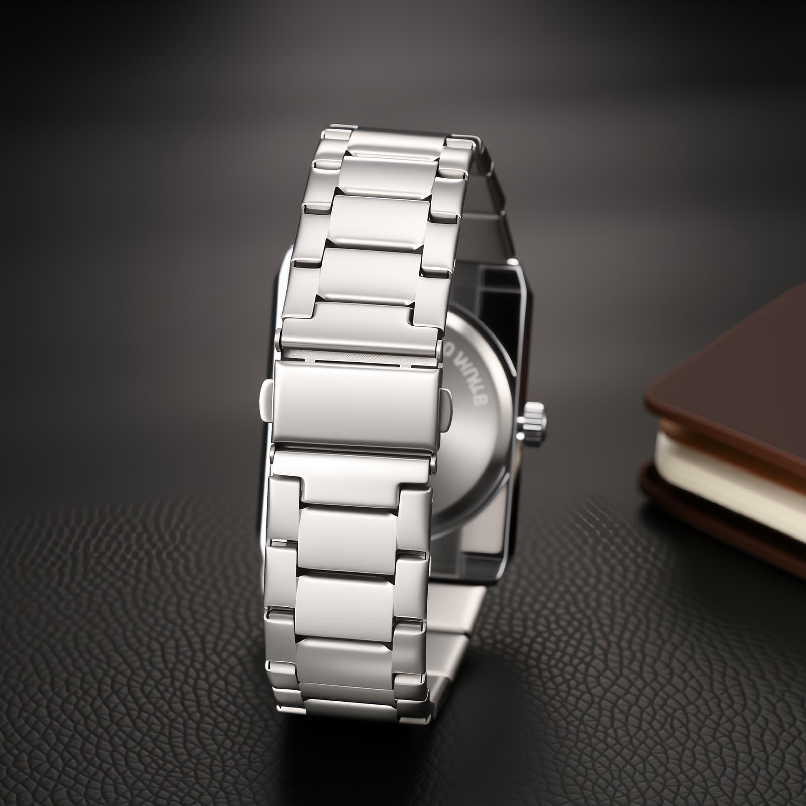 Mens Business Square Dial Creaitve No-Hand Jumping Hour Display Watch