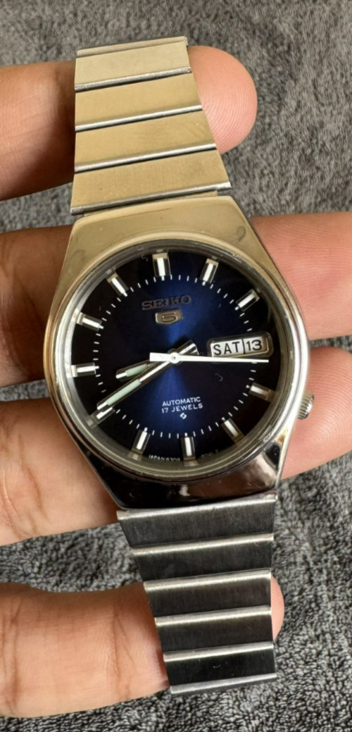 Seiko 5 Automatic 17 Jewels 6309-603BA Blue Dial Day-Date Vintage Japan