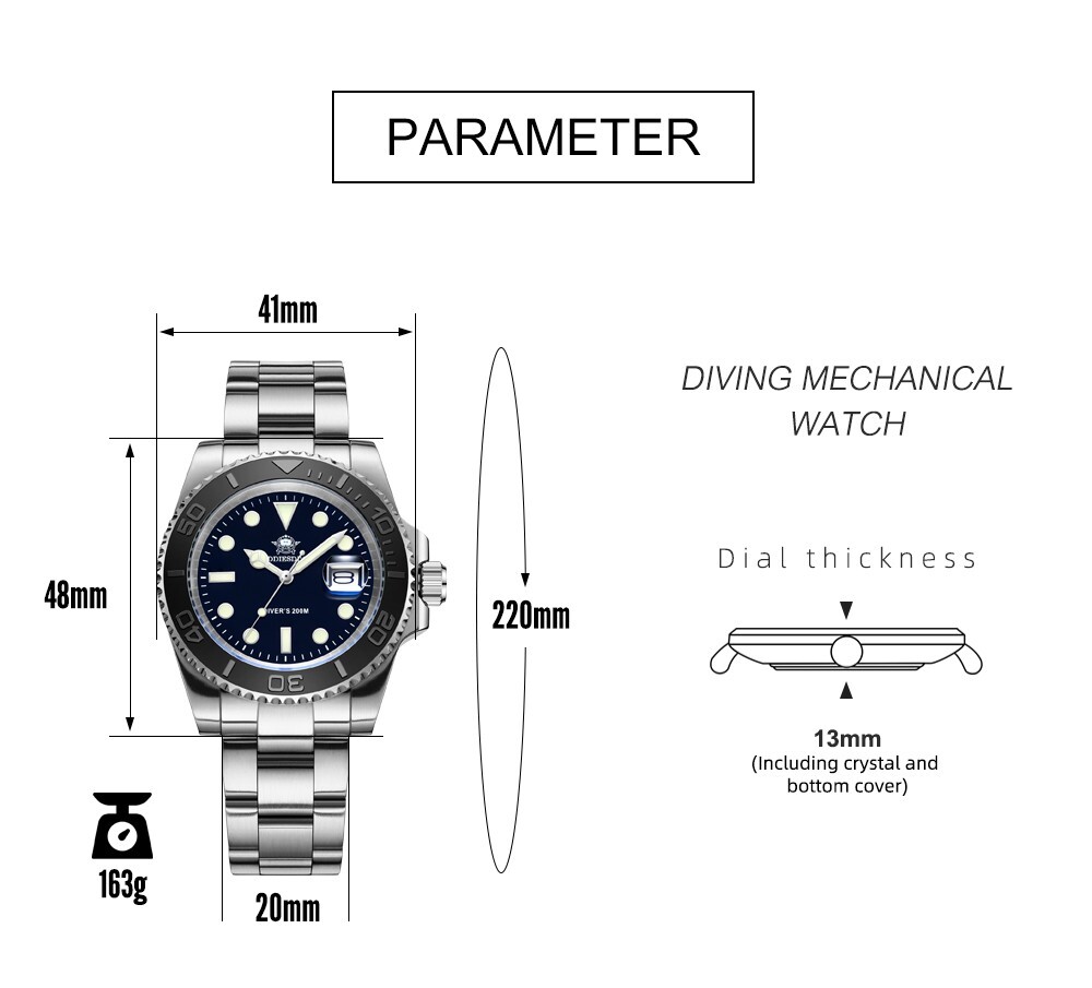 Addiesdive Yacht-Master Quartz Diver 200M Watch Stainless Steel Silver
