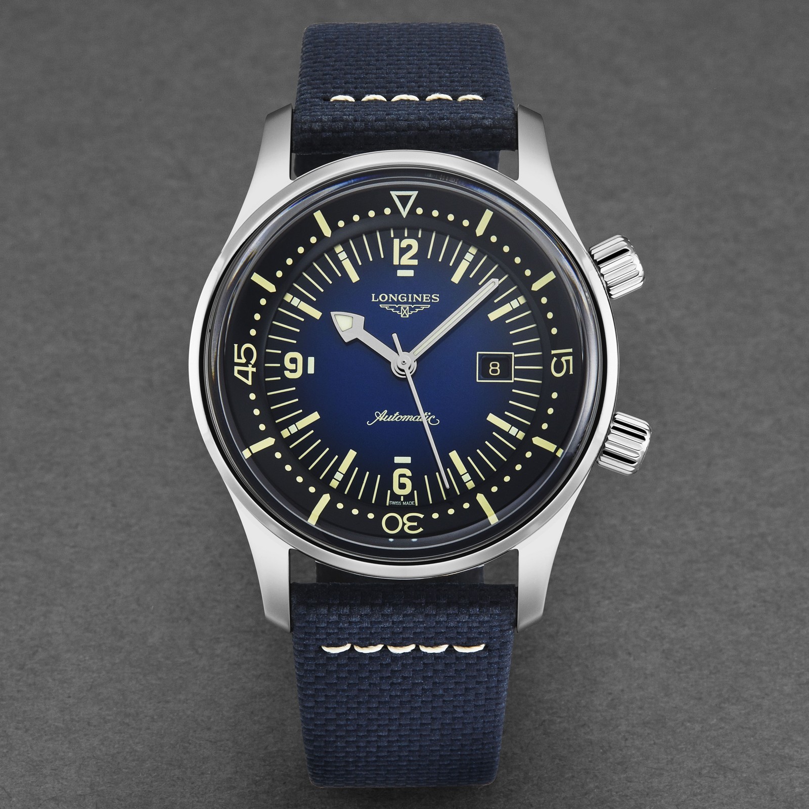 Longines Legend Diver Automatic Blue Fabric Date Unisex Watch L3.374.4.90.2