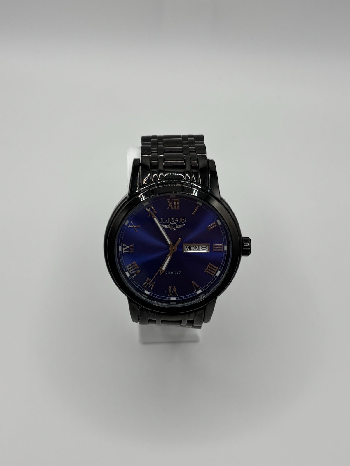 Lige Dream 1853 Men’s Watch Day/Date Fancy Blue Dial Black Band New Battery