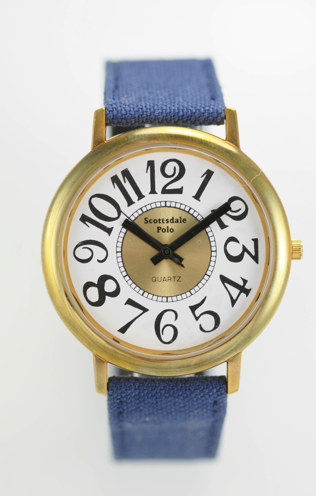 Scottsdale Polo Watch Unisex Stainless Gold Blue Canvas Leather White Quartz