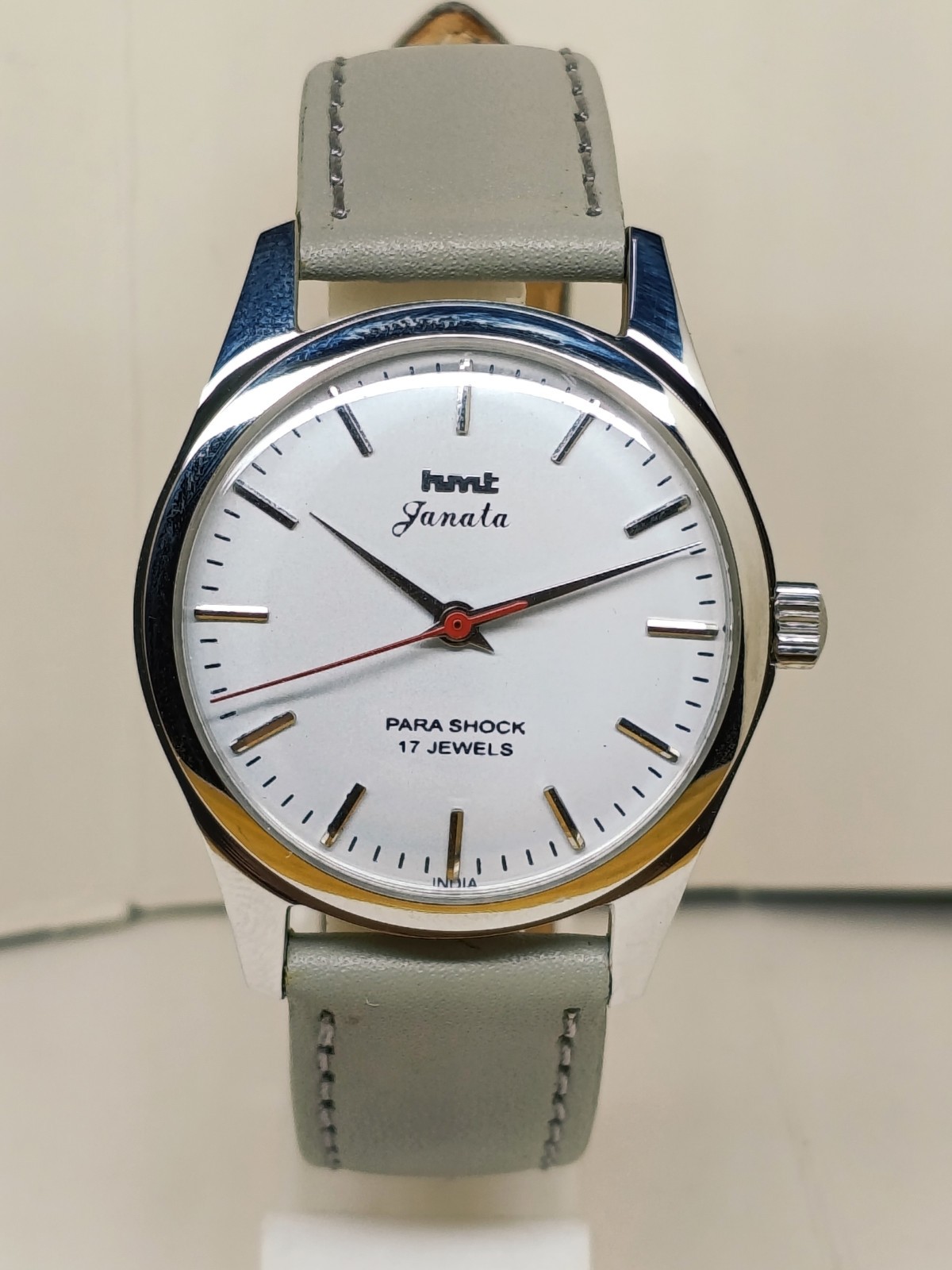 HAND WINDING VINTAGE HMT JANATA WHITE DIAL PARA SHOCK MECHANICAL WATCH FOR MENS