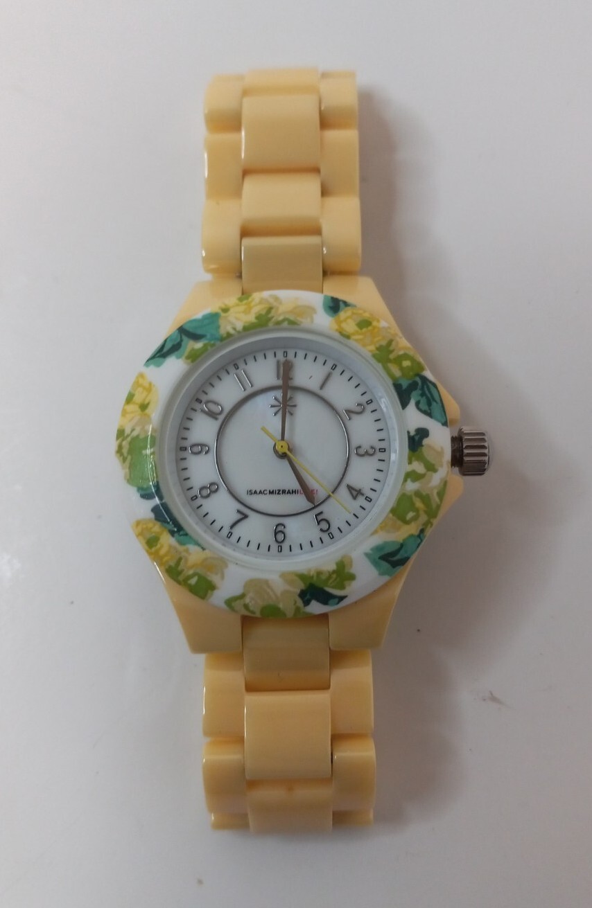 Isaac Mizrahi Live! Ceramic Watch Floral Print Hidden Fold Clasp