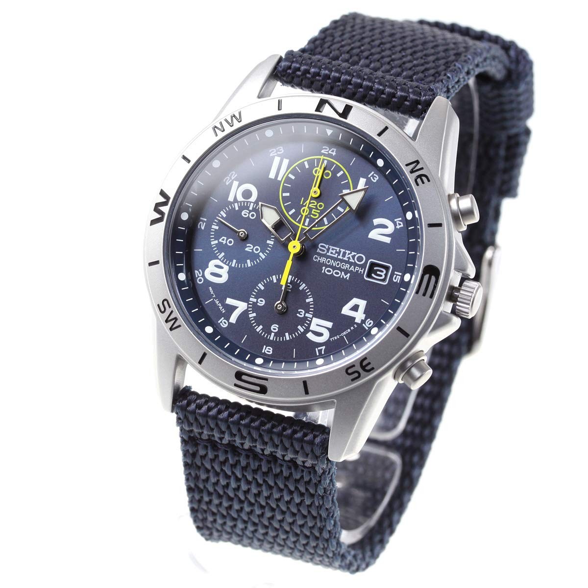 Seiko Chronograph SND379R Blue Dial Stailess Steel Quartz Men Watch NEW