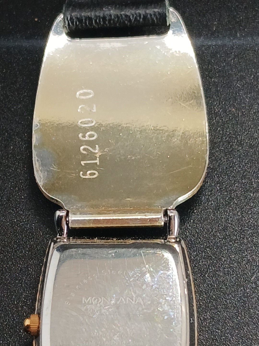Montana Silversmiths Watch Silver And Gold With Sheep Emblem Black Leather Strap