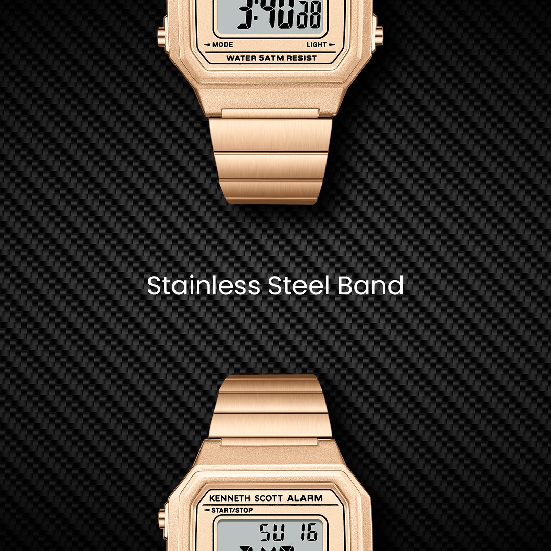 Kenneth Scott Women’s Digital Watch | Rose Gold Dial, 43mm, 50 m (5 ATM)