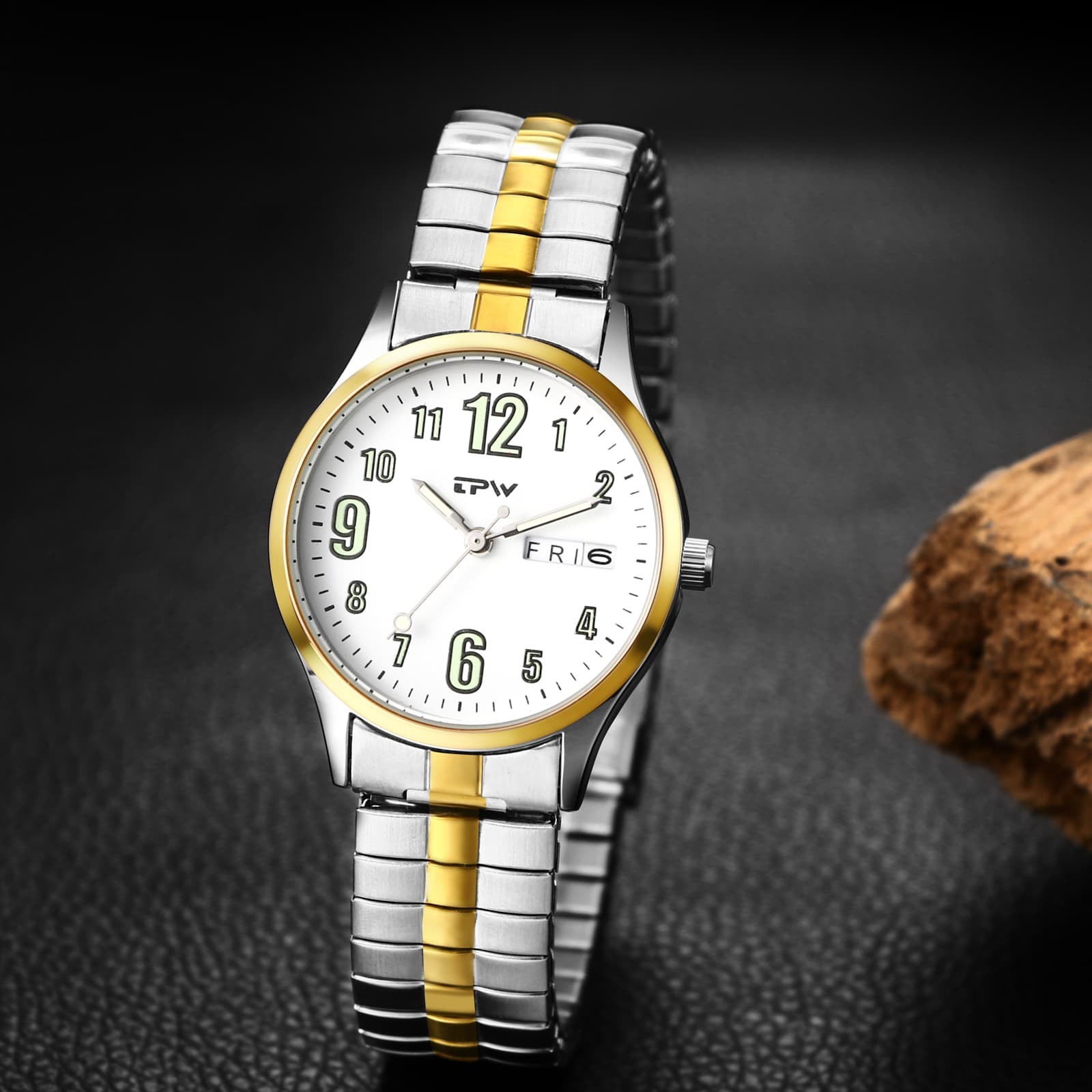 Luminous Couple’s Date Easy Reader Stretch Band Wrist Watch for Mom Dad Senior