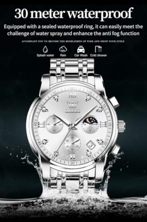 Watch for Men Diamond Business Dress Analog Quartz Silver watches silver 58