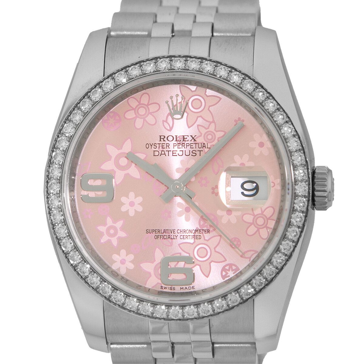 ROLEX Stainless Steel 36mm Factory Diamond Bezel Datejust 116244 Box Warranty