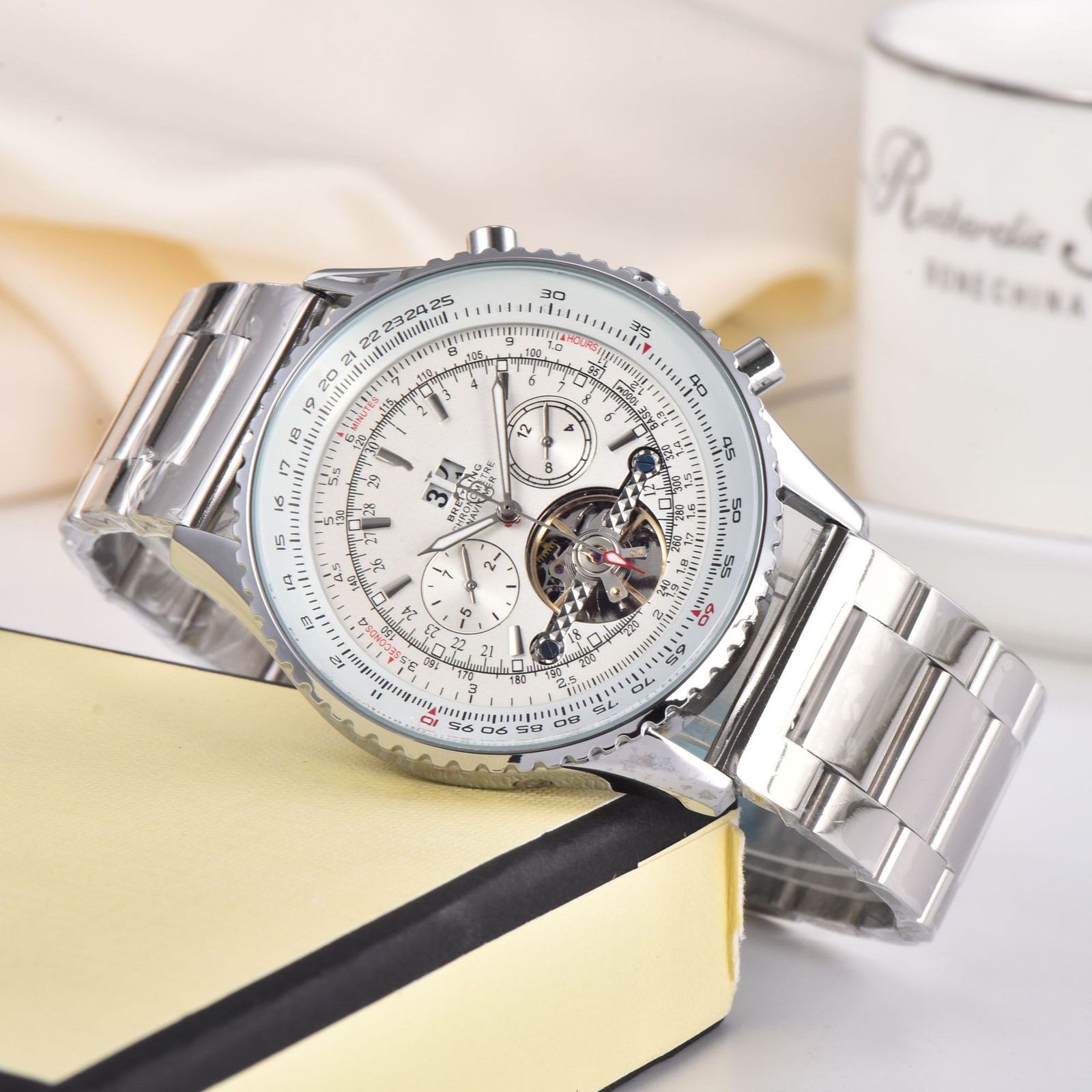 Men’s Tourbillon Mechanical Watch Dual Display Calendar Stainless Steel Luxury