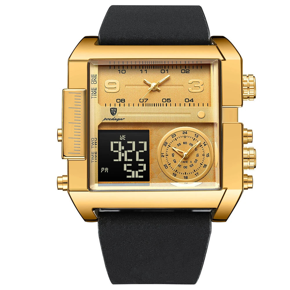 POEDAGAR Luxury Men Quartz Watch Fashion Rectangle Sport Watch Waterproof Multif