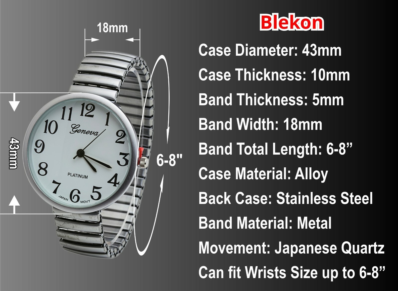 Fashion Watch Wholesale Geneva Super Large Stretch Watch Numbered Brushed Silver