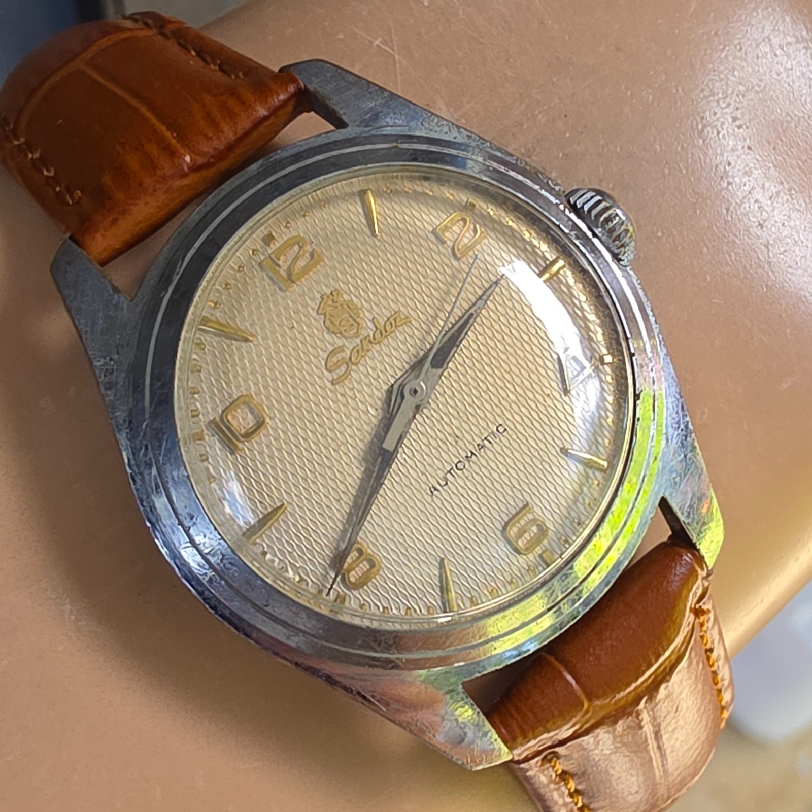 Vintage SANDOZ men’s automatic watch AS 1361n 25Jewels Honeycomb dial 1950s