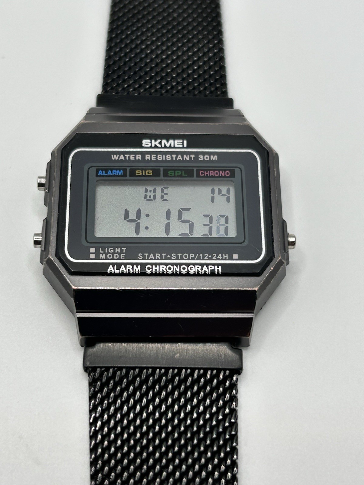 Vintage SKMEI Mens Digital Watch 30mm Black Chronograph 30M WR Alarm Quartz