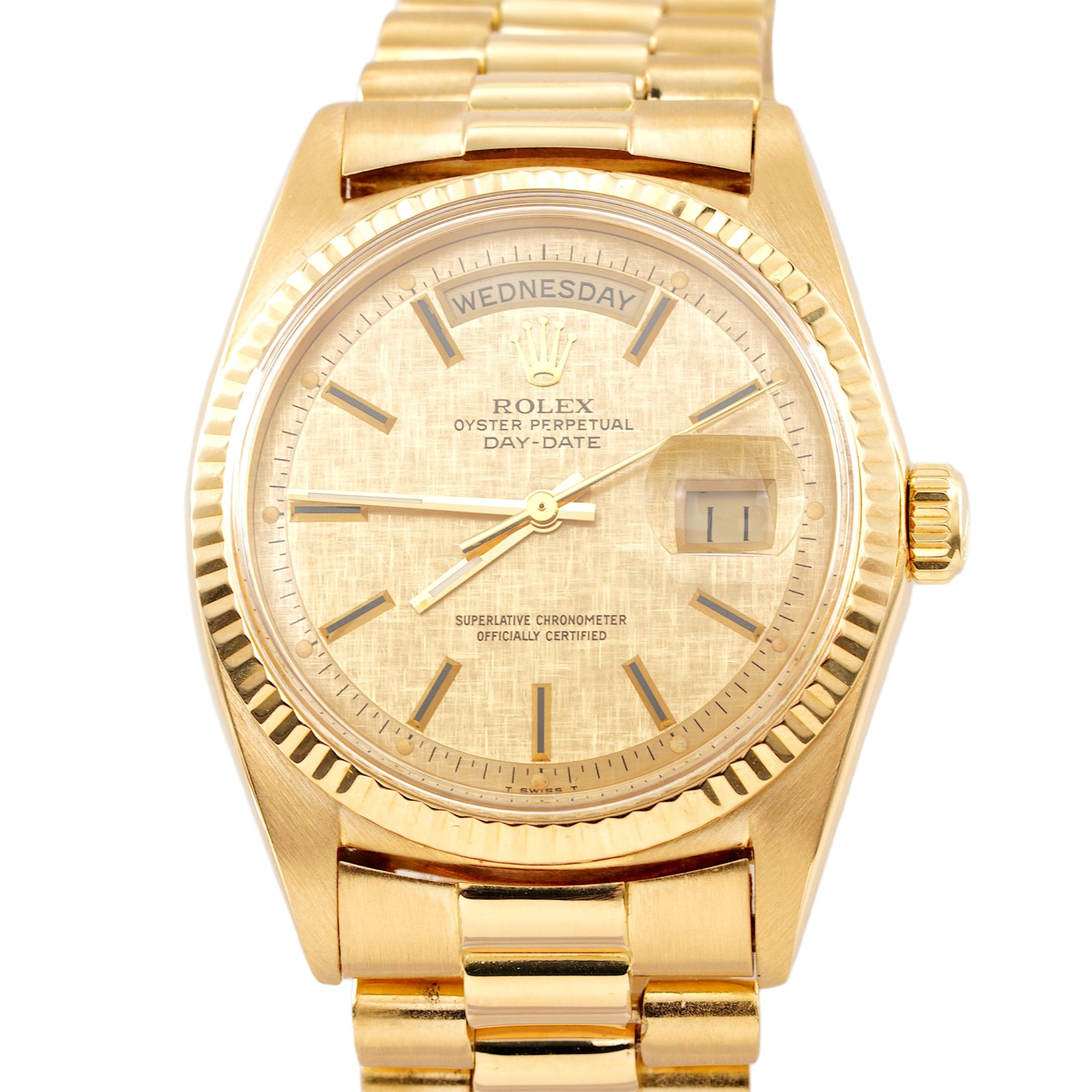 Vintage Rolex Day-Date President 1803 Mens 18K Yellow Gold Watch Gold Linen Dial