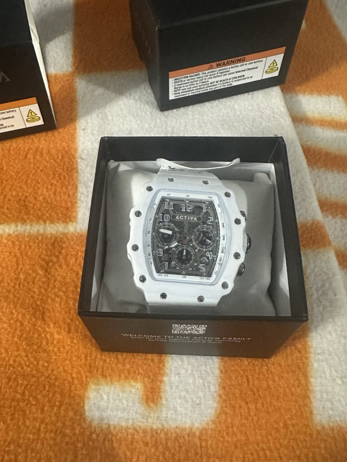 Activa Sport Skeleton Multi-Dial Wristwatch Gray Dial White Rubber Band with Box