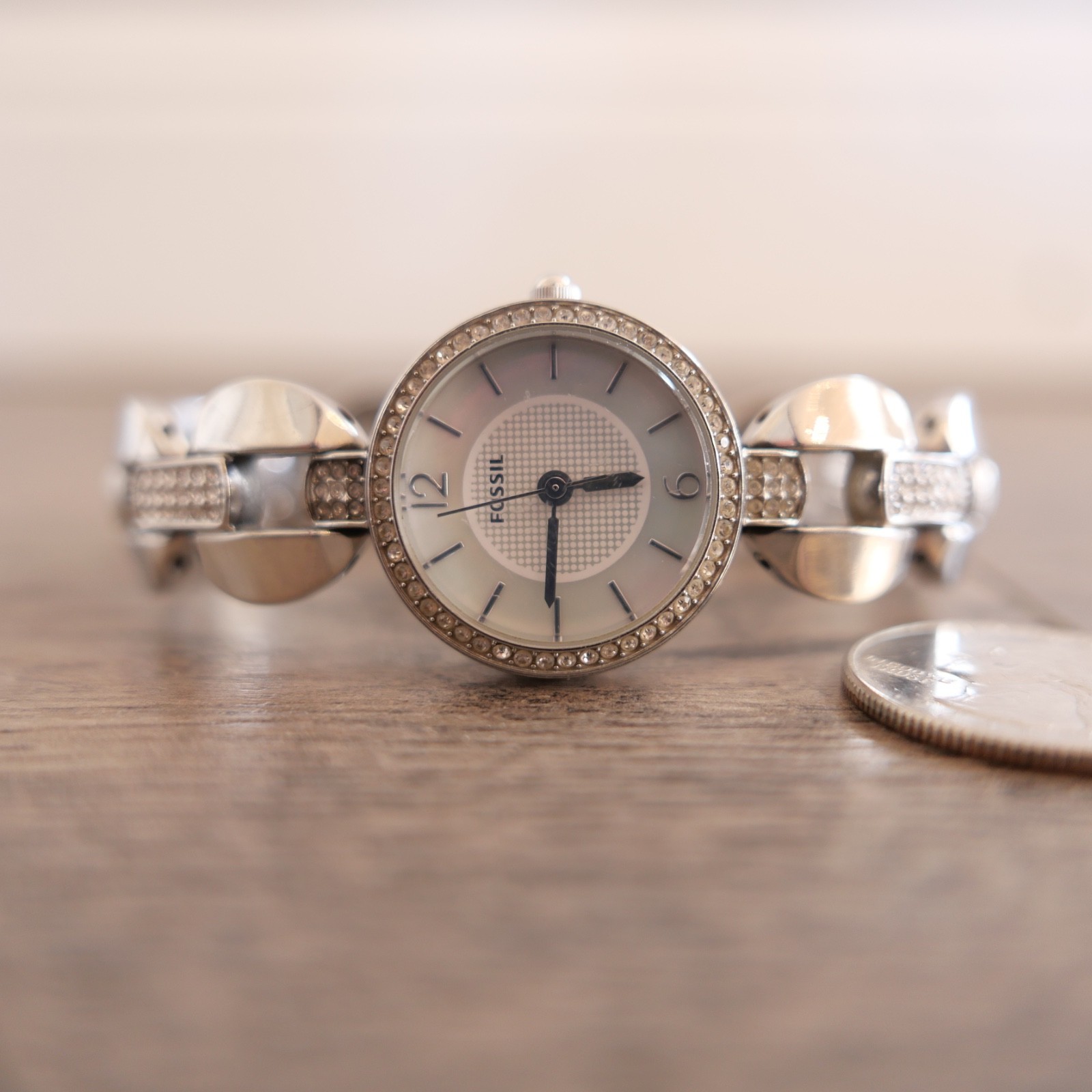Fossil ES3013 Stainless steel Steel 10mm Silver Tone Rhinestone !!!